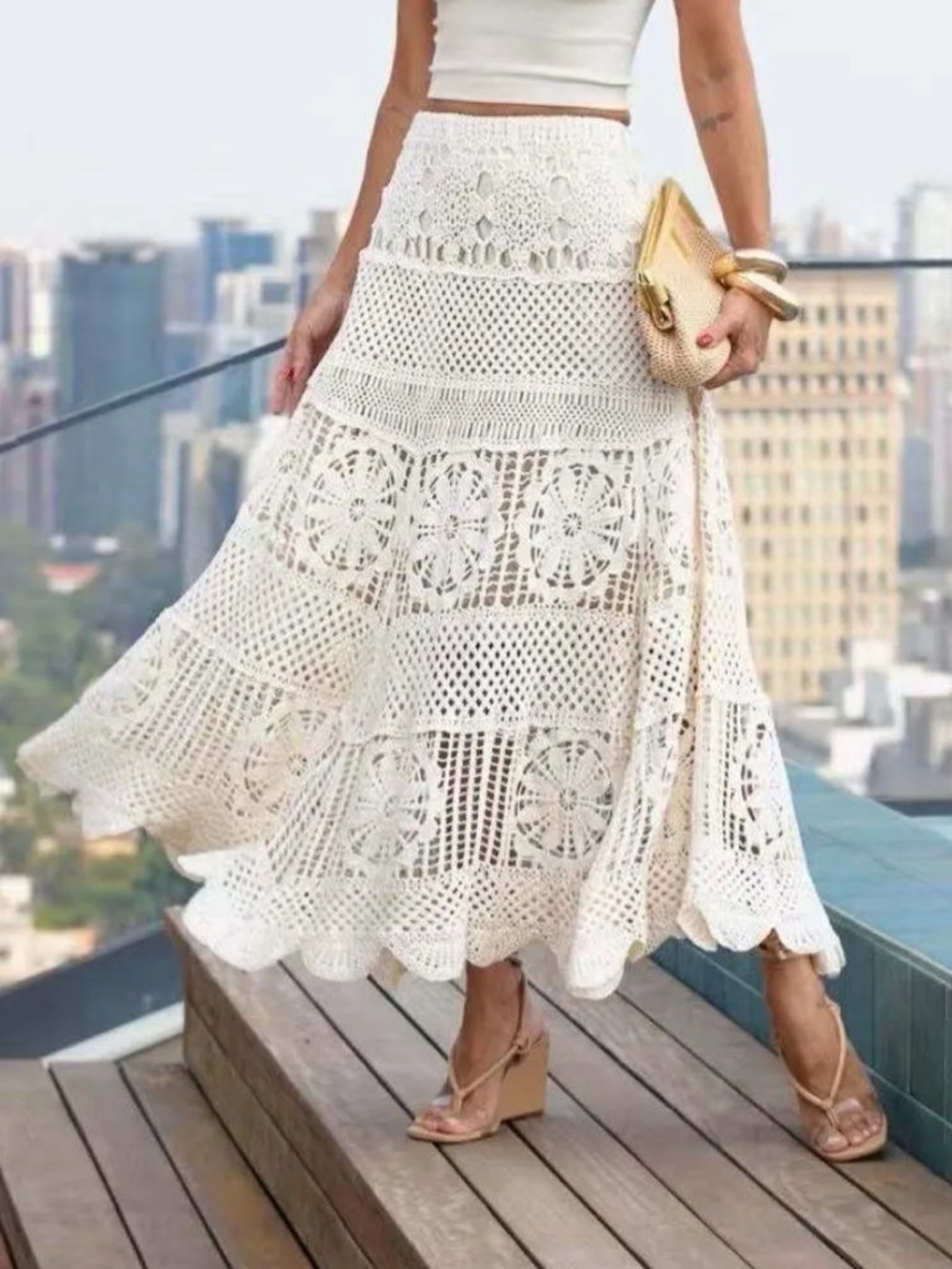 ShopEvelynne Cream Crochet Maxi Skirt